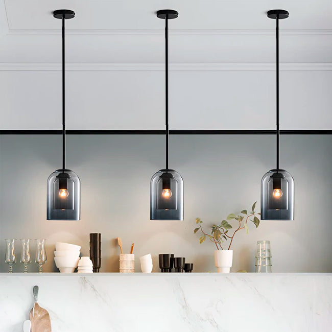 LÁMPARA COLGANTE CAMPANA DUAL DE VIDRIO MONTANA BLACK / SIN FOCO