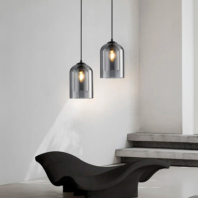 LÁMPARA COLGANTE CAMPANA DUAL DE VIDRIO MONTANA BLACK / SIN FOCO