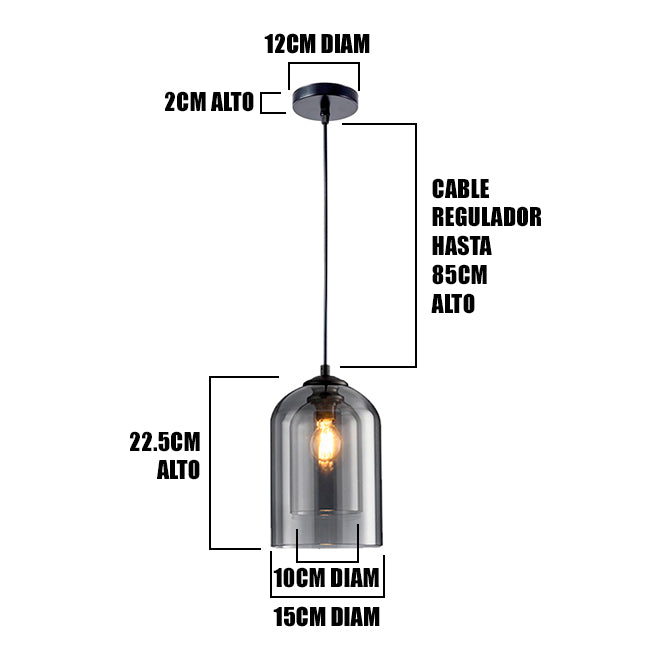 LÁMPARA COLGANTE CAMPANA DUAL DE VIDRIO MONTANA BLACK / SIN FOCO