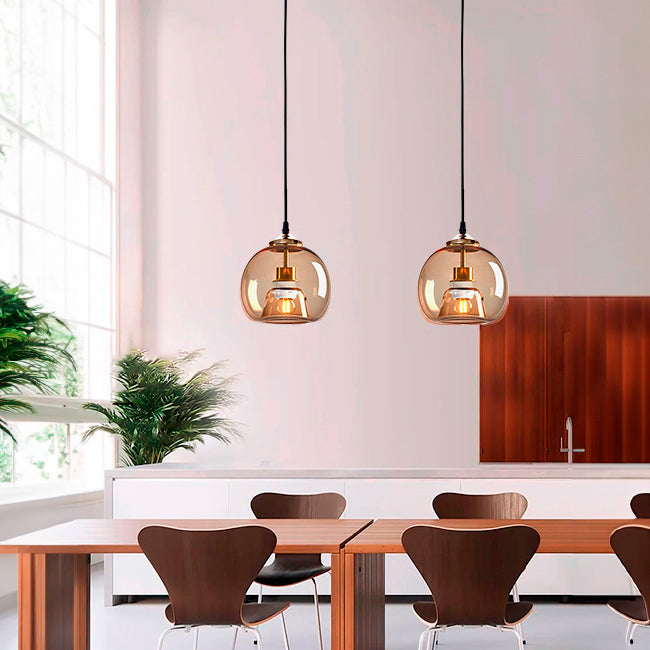 LÁMPARA COLGANTE BUBBLE DE VIDRIO JERSEY AMBAR / SIN FOCO