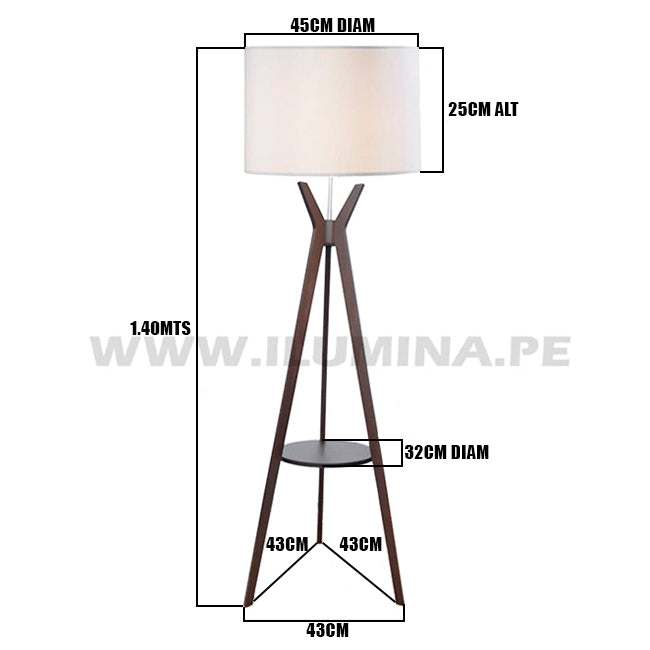 LÁMPARA DE PIE DE MADERA CON REPISA IBIZA