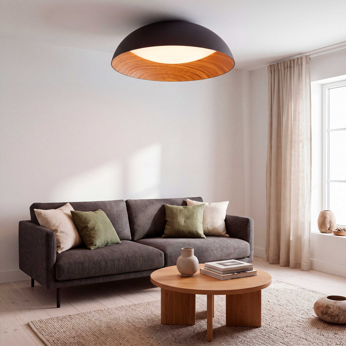 LÁMPARA DE TECHO LED TECA BLACK WOOD + CONTROL REMOTO