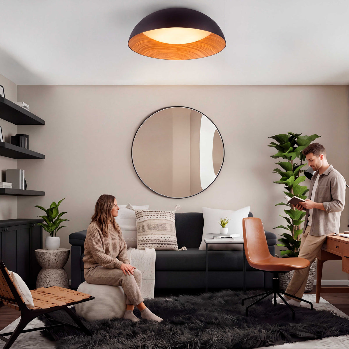 LÁMPARA DE TECHO LED TECA BLACK WOOD + CONTROL REMOTO