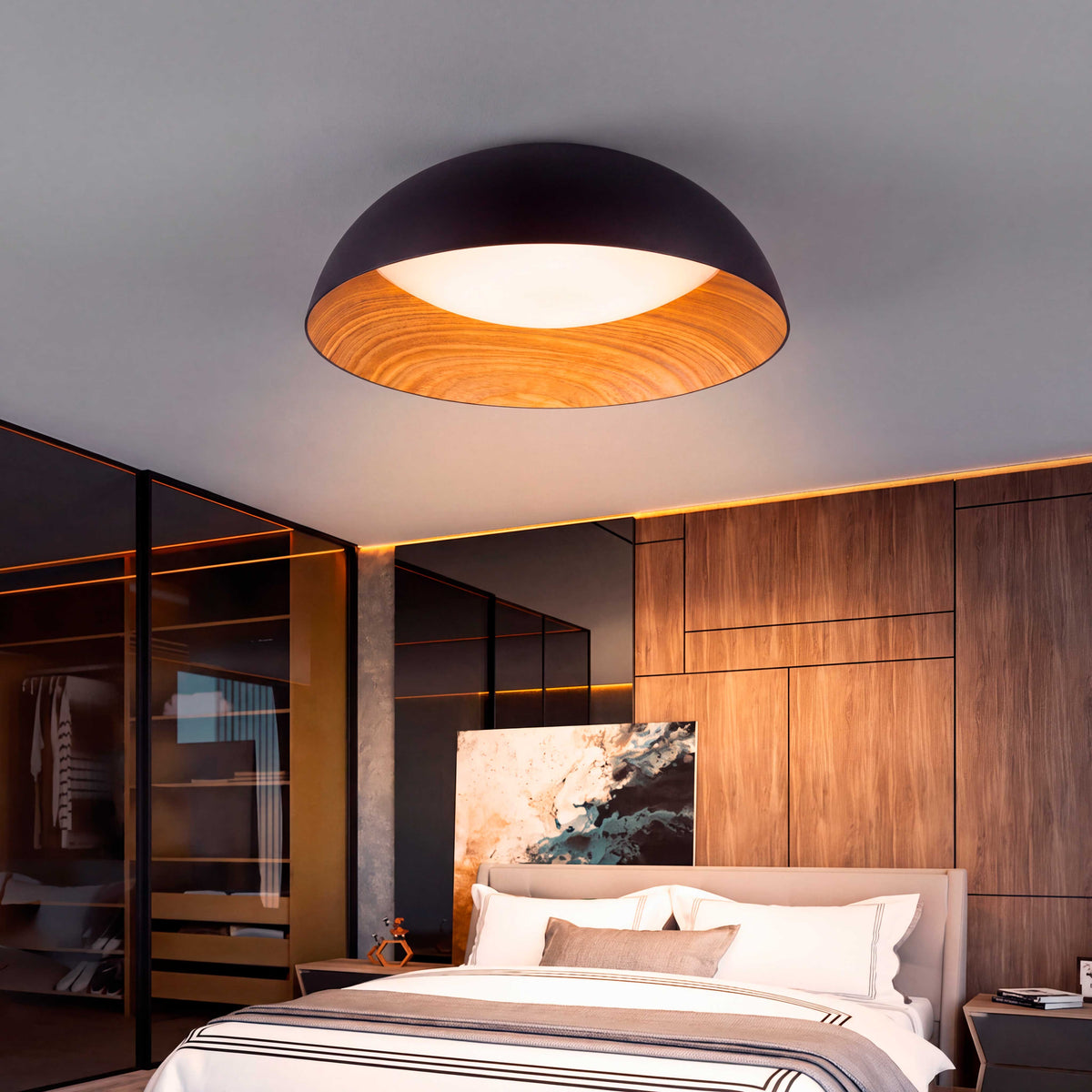 LÁMPARA DE TECHO LED TECA BLACK WOOD + CONTROL REMOTO