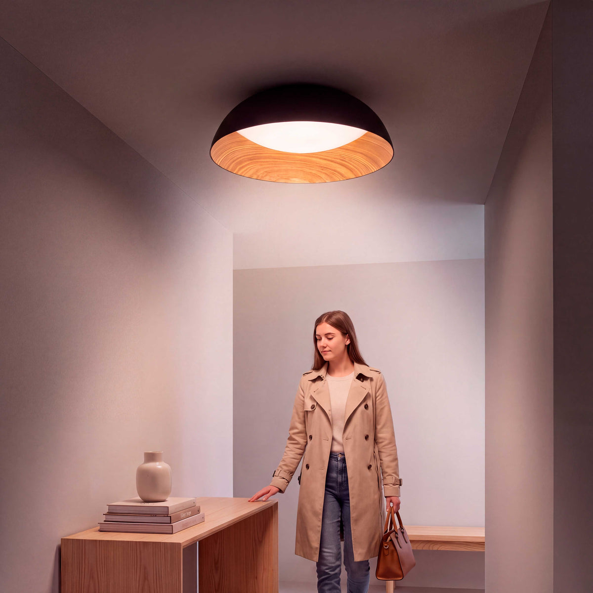 LÁMPARA DE TECHO LED TECA BLACK WOOD + CONTROL REMOTO