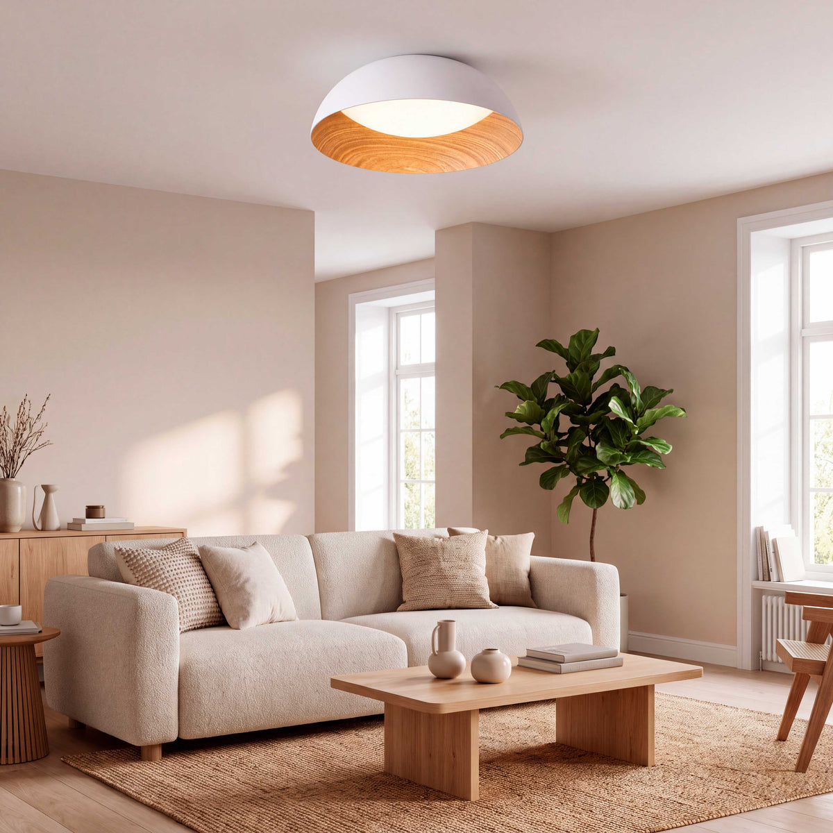 LÁMPARA DE TECHO LED TECA WHITE WOOD + CONTROL REMOTO
