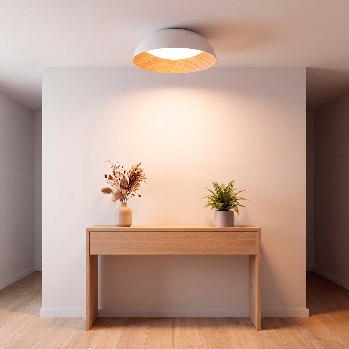 LÁMPARA DE TECHO LED TECA WHITE WOOD + CONTROL REMOTO