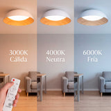 LÁMPARA DE TECHO LED TECA WHITE WOOD + CONTROL REMOTO