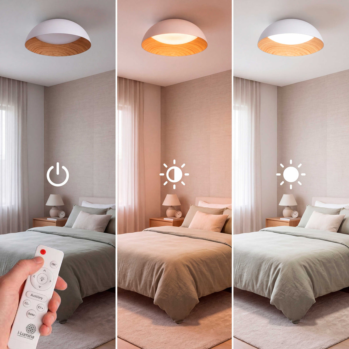LÁMPARA DE TECHO LED TECA WHITE WOOD + CONTROL REMOTO