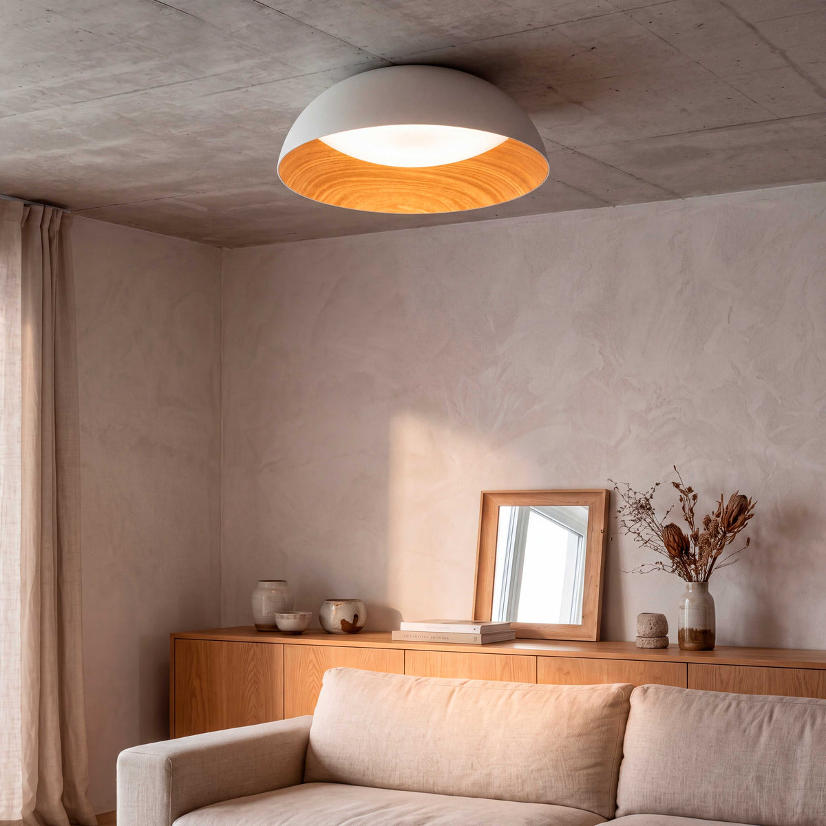 LÁMPARA DE TECHO LED TECA WHITE WOOD + CONTROL REMOTO