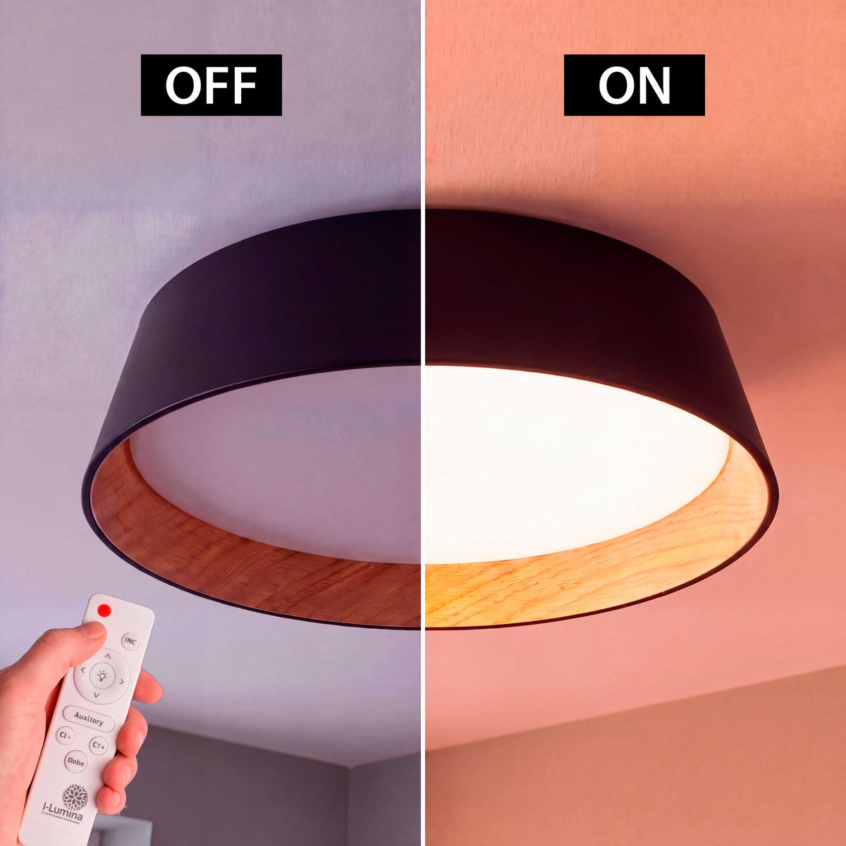 LÁMPARA DE TECHO LED NÓRDICA LINNEA BLACK WOOD + CONTROL REMOTO