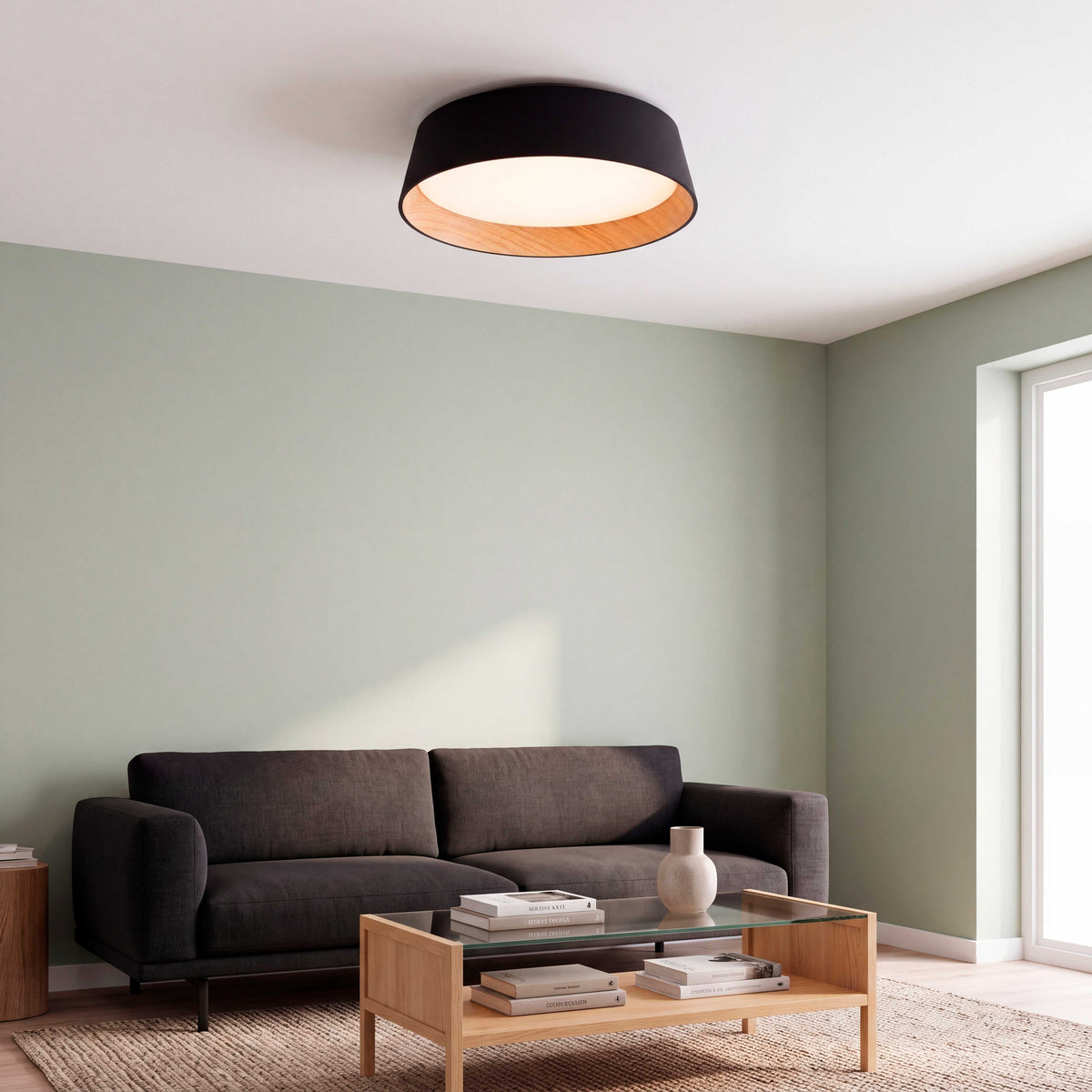 LÁMPARA DE TECHO LED NÓRDICA LINNEA BLACK WOOD + CONTROL REMOTO