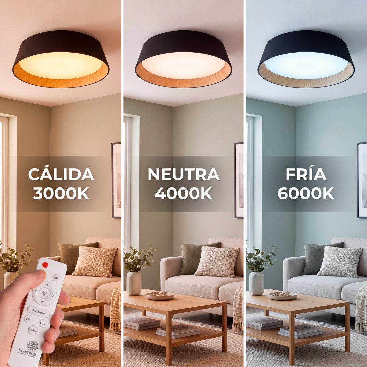 LÁMPARA DE TECHO LED NÓRDICA LINNEA BLACK WOOD + CONTROL REMOTO