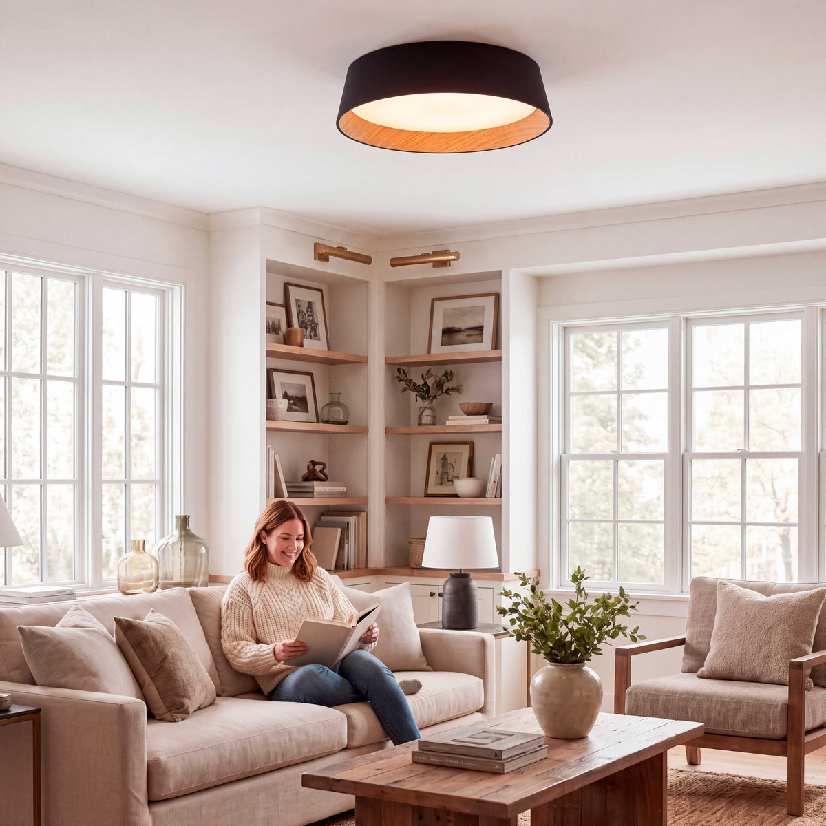 LÁMPARA DE TECHO LED NÓRDICA LINNEA BLACK WOOD + CONTROL REMOTO