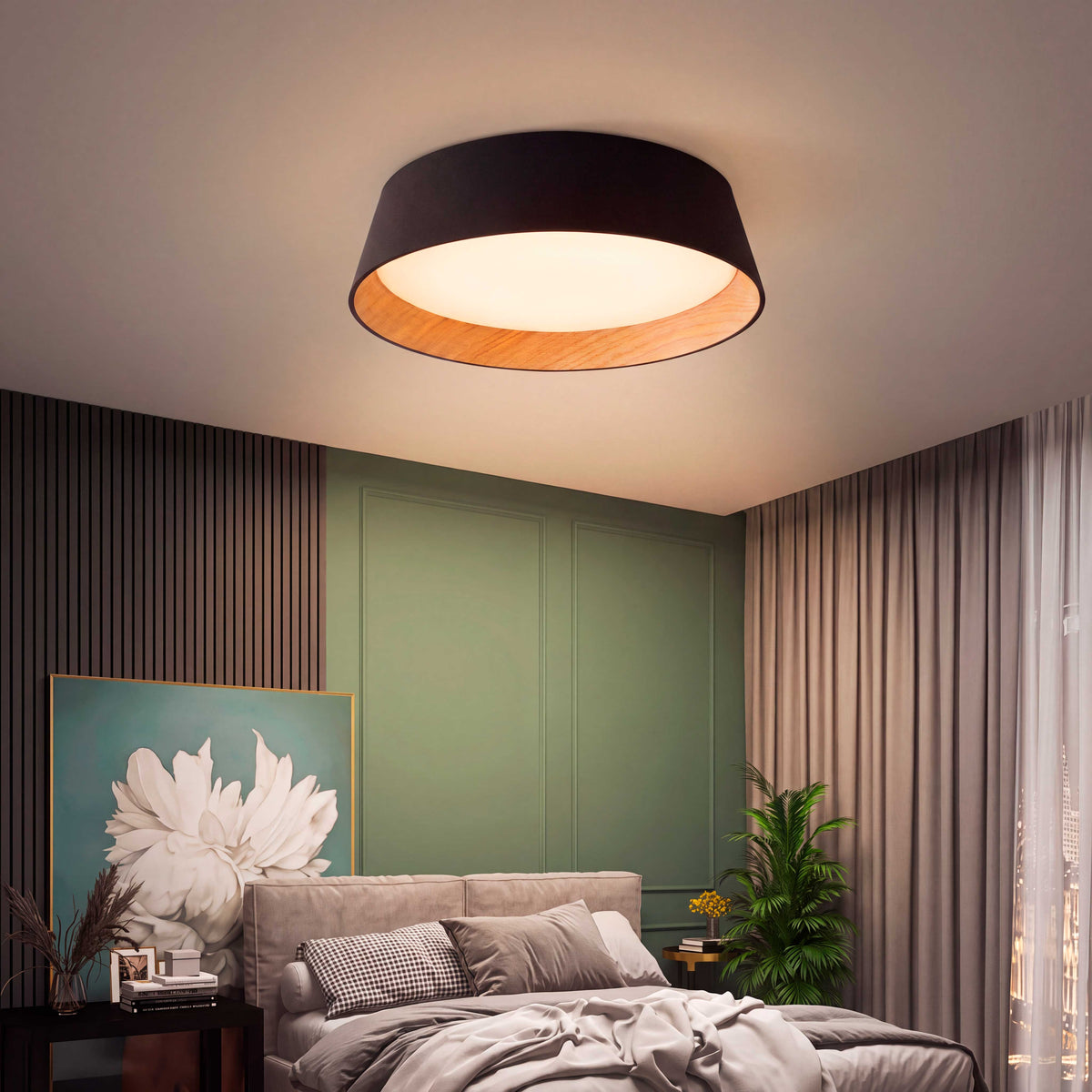 LÁMPARA DE TECHO LED NÓRDICA LINNEA BLACK WOOD + CONTROL REMOTO