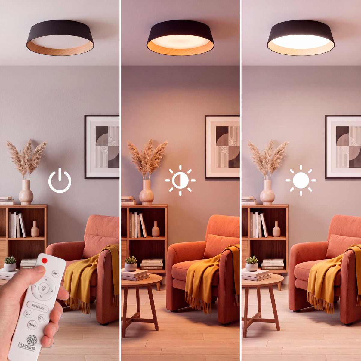 LÁMPARA DE TECHO LED NÓRDICA LINNEA BLACK WOOD + CONTROL REMOTO