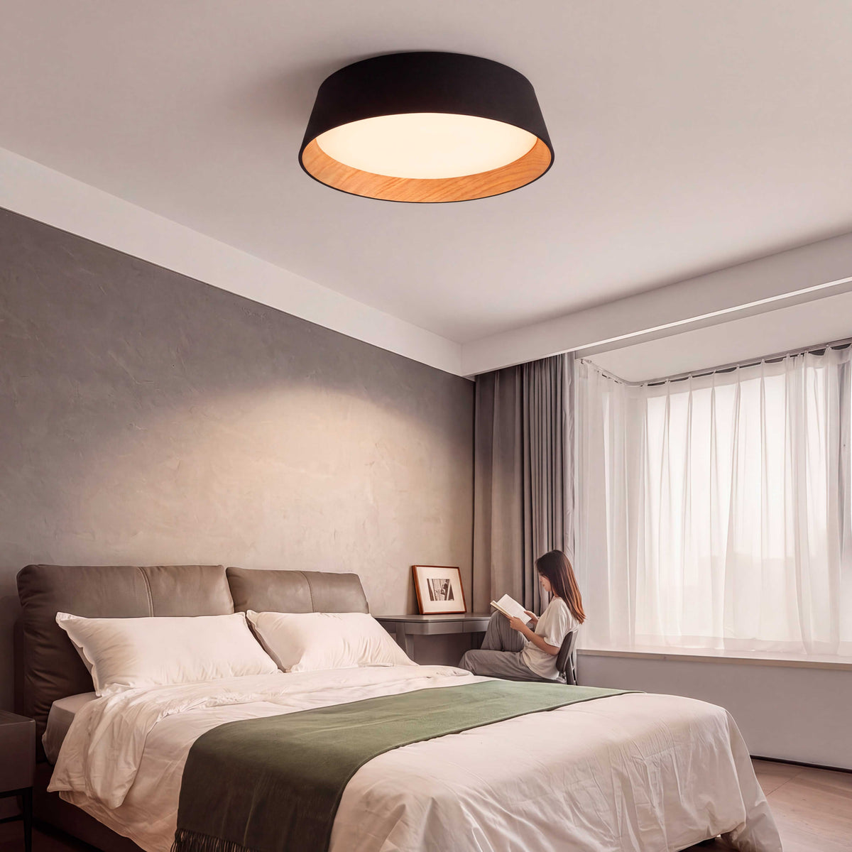 LÁMPARA DE TECHO LED NÓRDICA LINNEA BLACK WOOD + CONTROL REMOTO