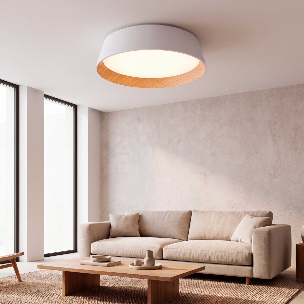 LÁMPARA DE TECHO LED NÓRDICA LINNEA WHITE WOOD + CONTROL REMOTO