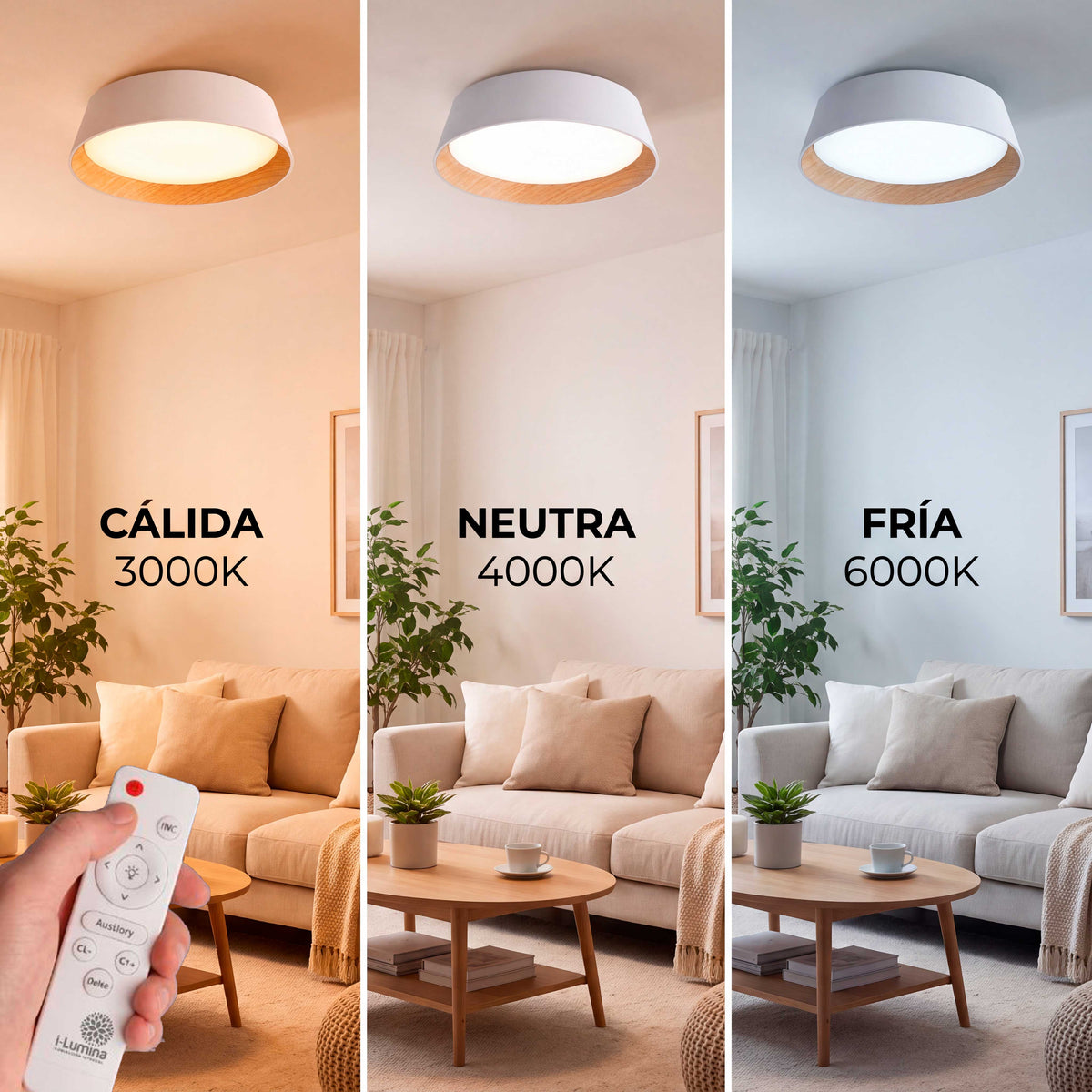 LÁMPARA DE TECHO LED NÓRDICA LINNEA WHITE WOOD + CONTROL REMOTO