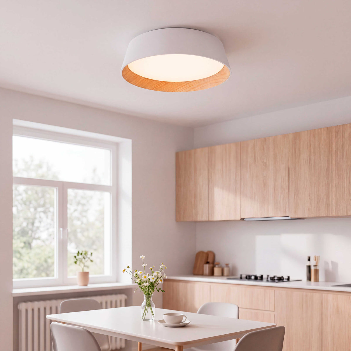 LÁMPARA DE TECHO LED NÓRDICA LINNEA WHITE WOOD + CONTROL REMOTO