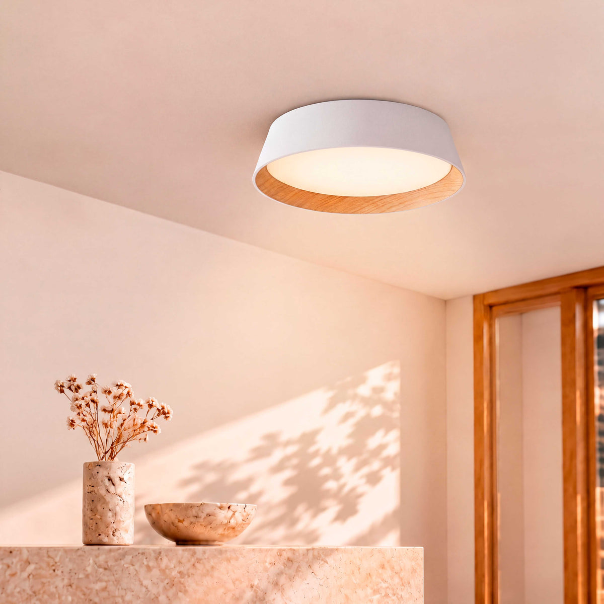 LÁMPARA DE TECHO LED NÓRDICA LINNEA WHITE WOOD + CONTROL REMOTO