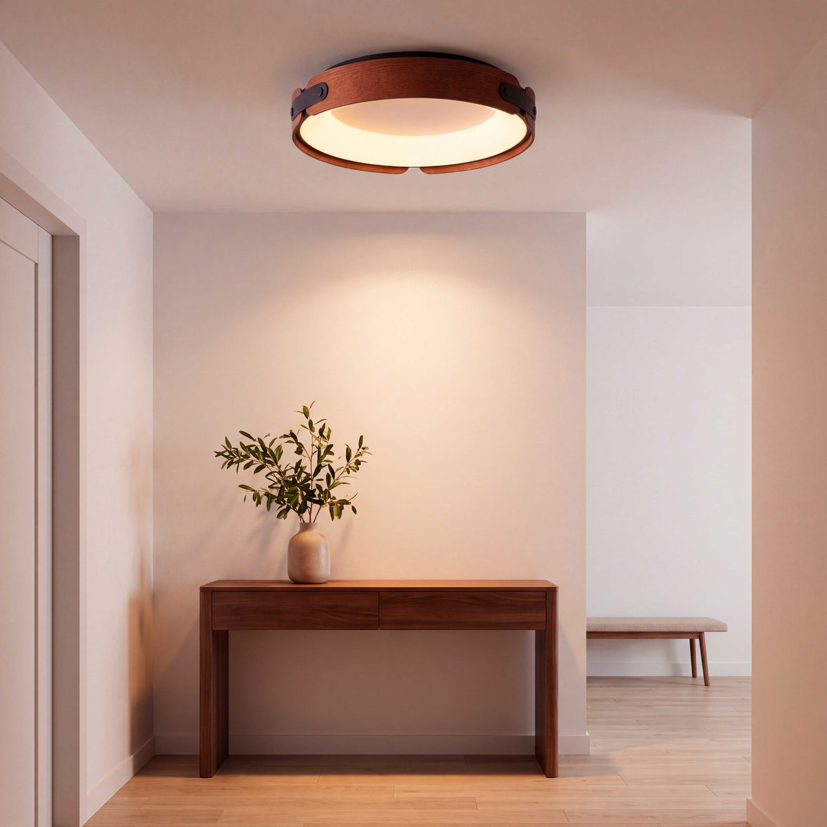 LÁMPARA DE TECHO LED FRIDA EFECTO NOGAL + CONTROL REMOTO