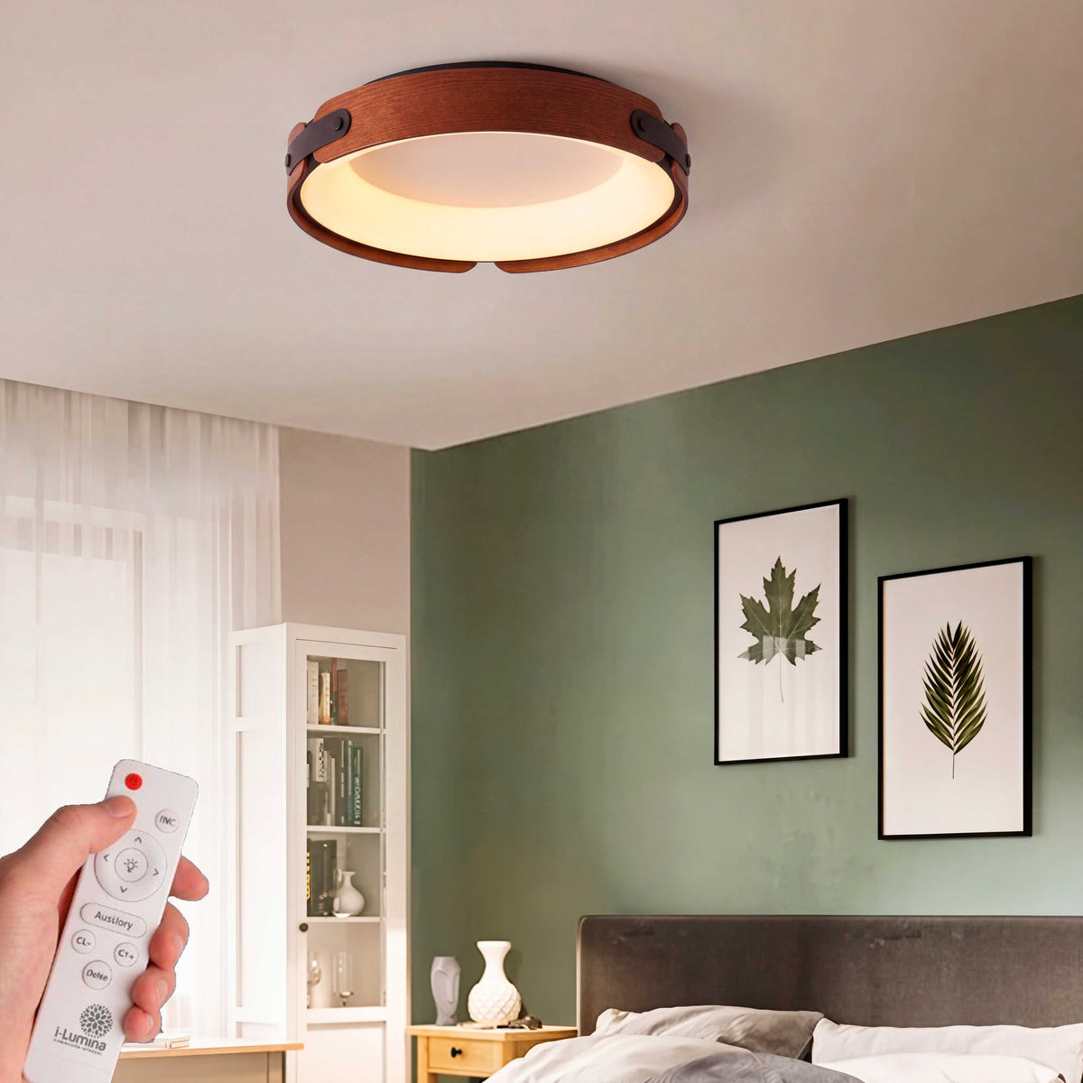 LÁMPARA DE TECHO LED FRIDA EFECTO NOGAL + CONTROL REMOTO