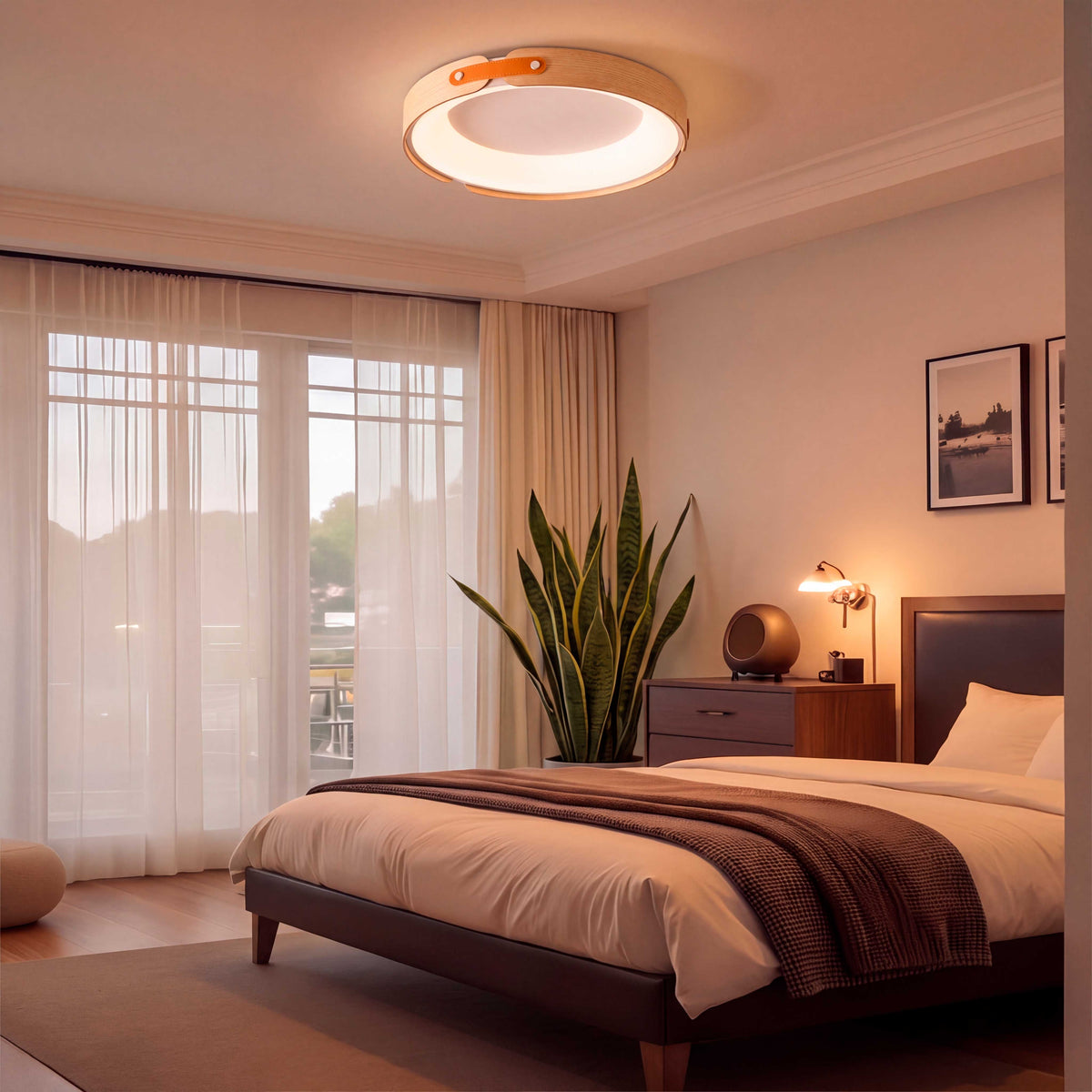 LÁMPARA DE TECHO LED FRIDA EFECTO MADERA + CONTROL REMOTO