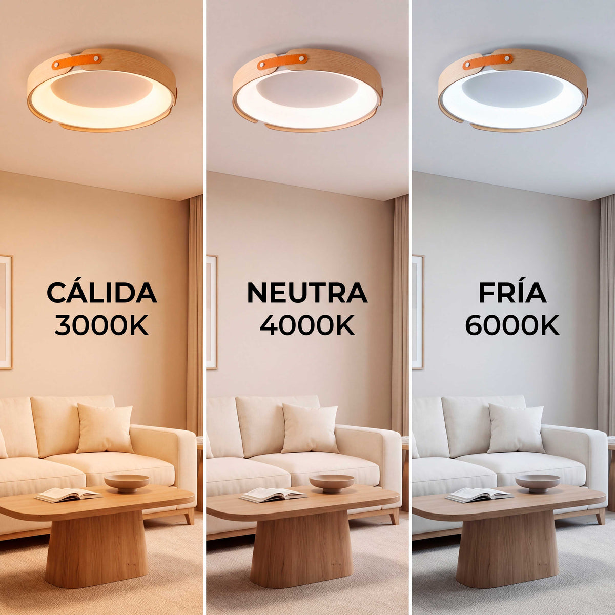 LÁMPARA DE TECHO LED FRIDA EFECTO MADERA + CONTROL REMOTO