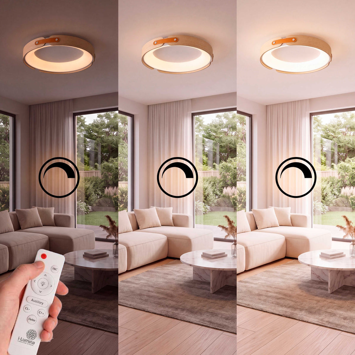 LÁMPARA DE TECHO LED FRIDA EFECTO MADERA + CONTROL REMOTO