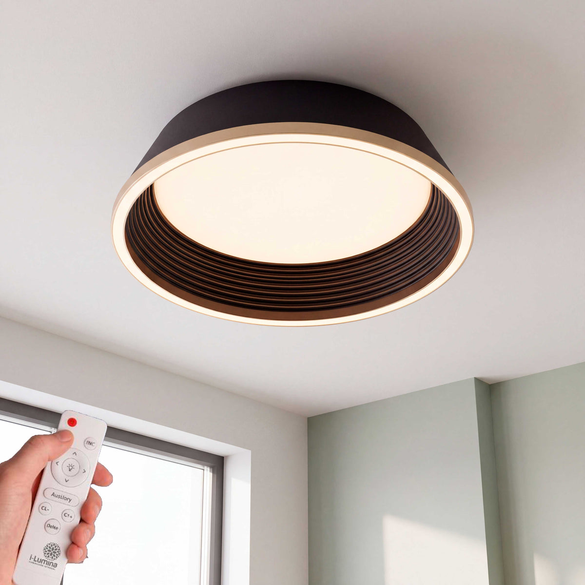 LÁMPARA DE TECHO LED SIENA BLACK GOLD + CONTROL REMOTO