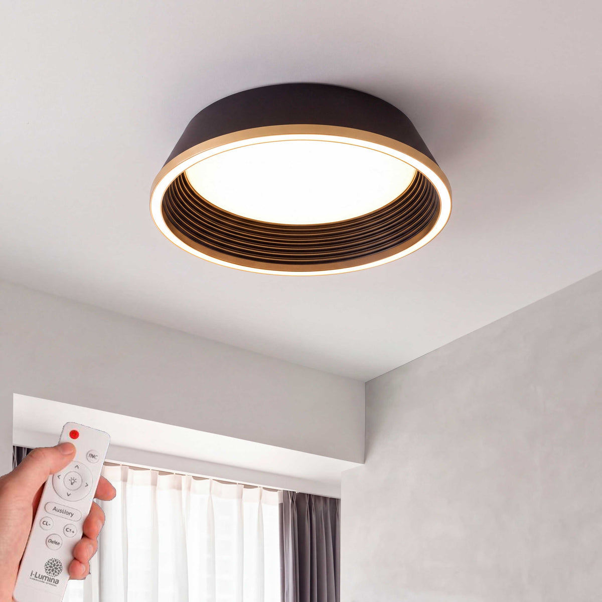 LÁMPARA DE TECHO LED SIENA BLACK GOLD + CONTROL REMOTO