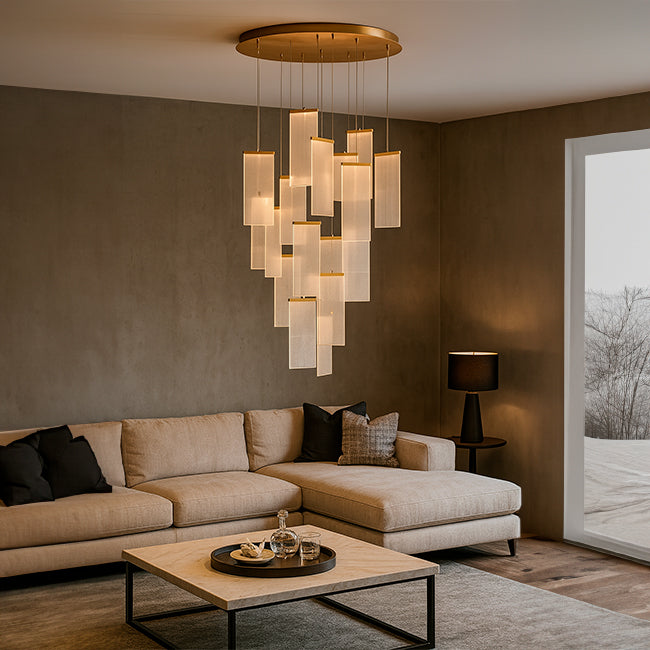 LÁMPARA COLGANTE RAINFALL BLOCKS LUX GOLD LED