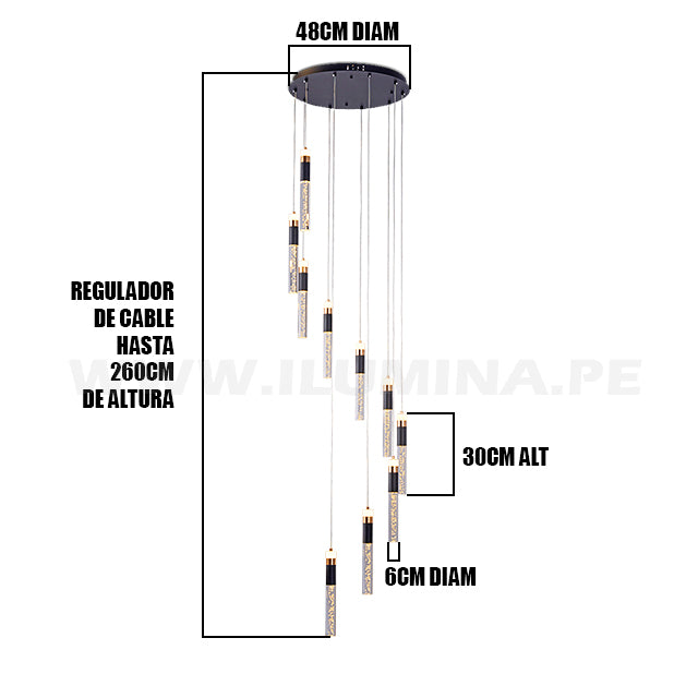 LÁMPARA COLGANTE PREMIUM ISLANDIA BLACK AND GOLD LED + CONTROL REMOTO