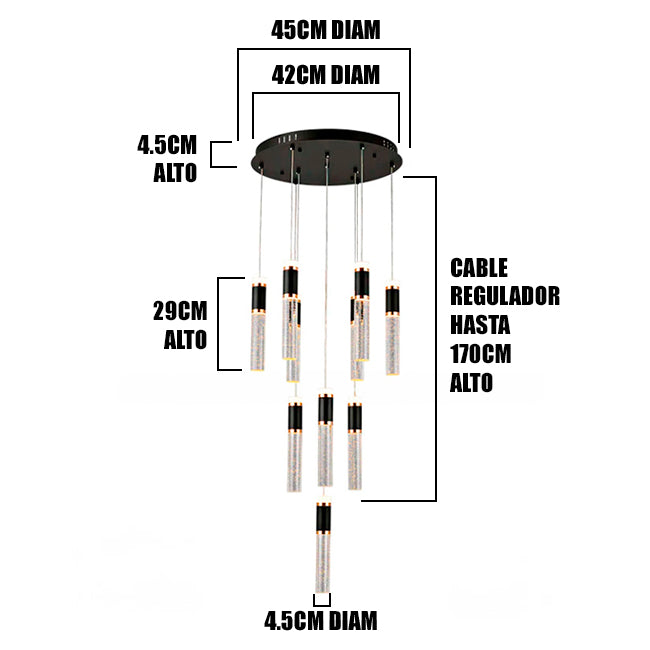 LÁMPARA COLGANTE PREMIUM PAOLA BLACK AND GOLD LED + CONTROL REMOTO