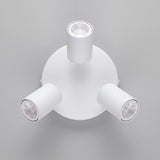 Vista cenital de tres reflectores orientables con acabados premium en pintura electrostática blanca.