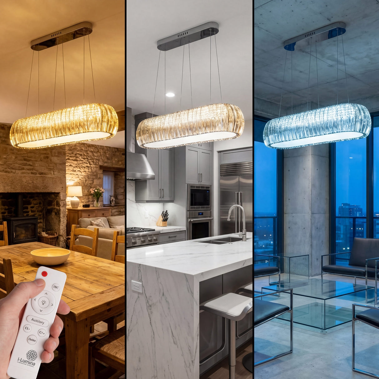 Demostración de tres tonos de luz: cálida, neutra y fría para diferentes ambientes interiores.