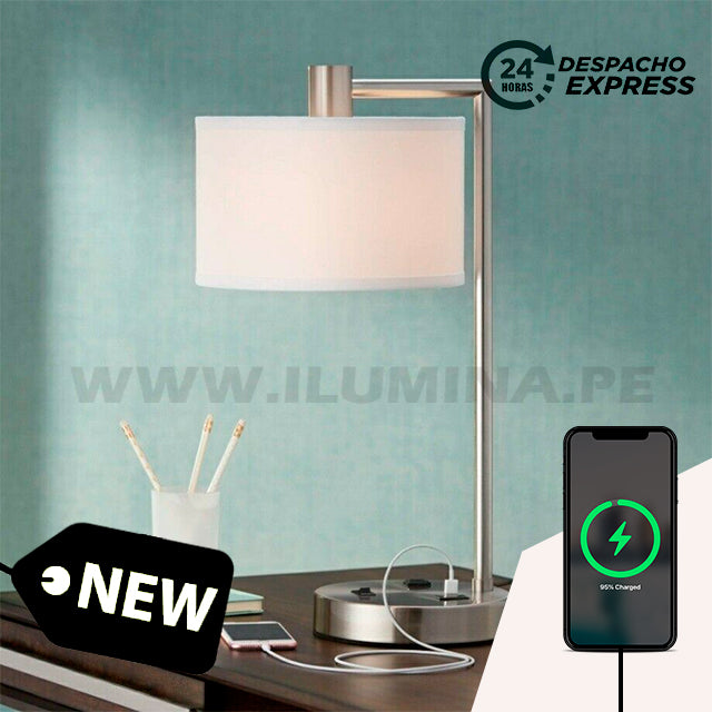 LÁMPARA DE MESA AMAUTA SILVER LED+ CARGADOR USB PARA IPHONE Y ANDROID
