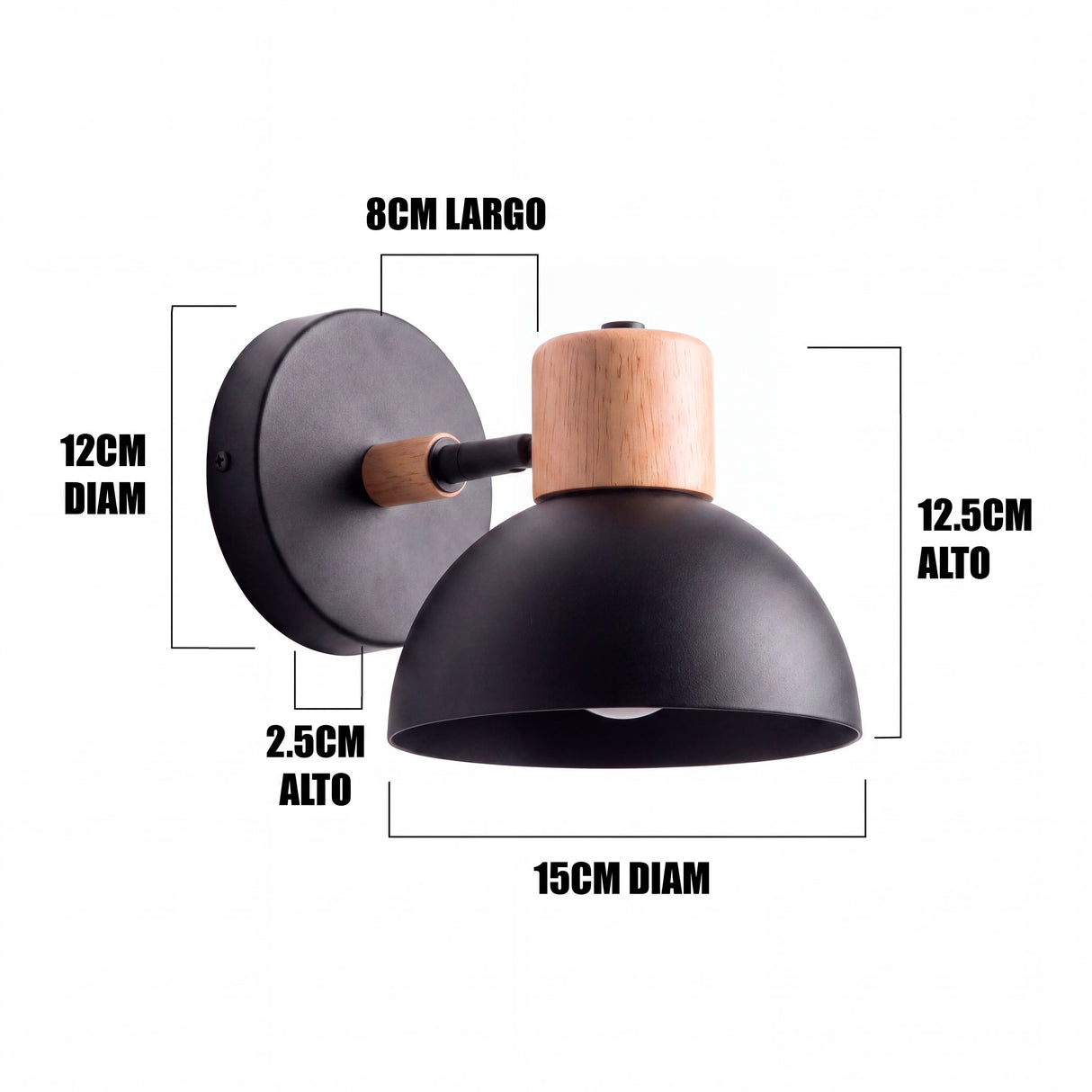Dimensiones del aplique de pared ALMA: campana de 15 cm y 12.5 cm de alto