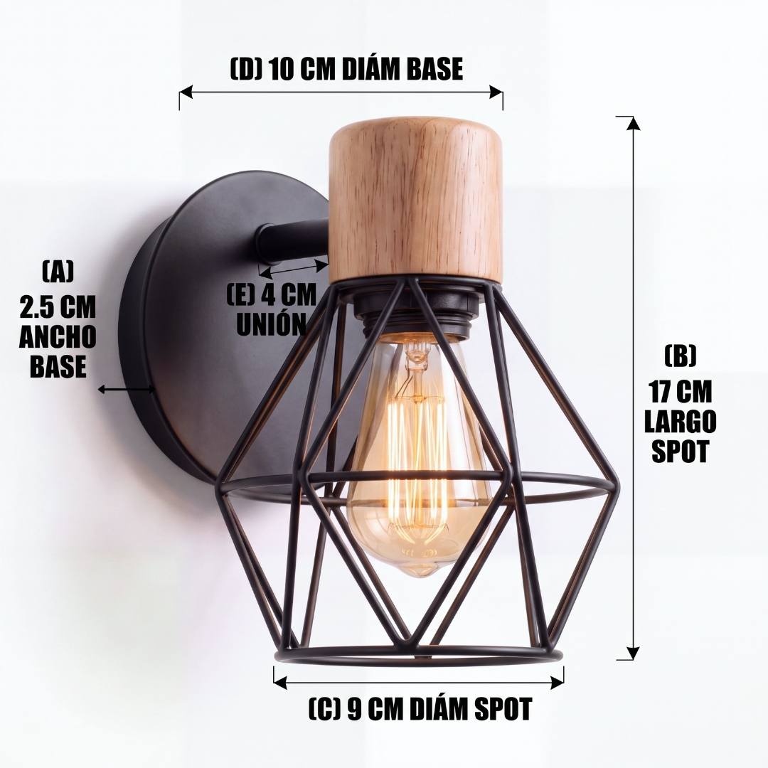 Dimensiones del aplique DIAMANTE negro: base 10 cm y spot de 17 cm