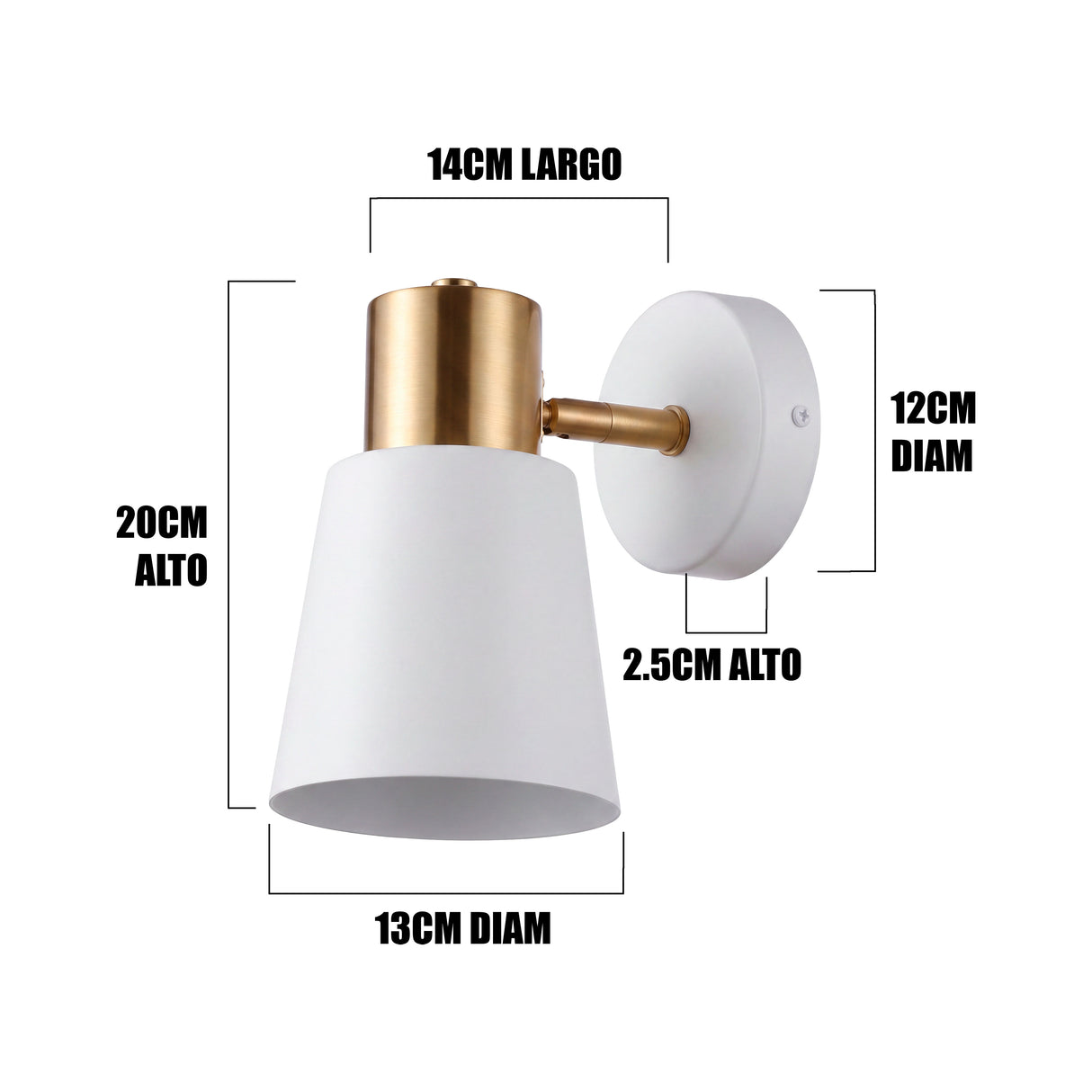 Dimensiones del aplique de pared EMMA: pantalla de 13 cm y 20 cm de alto
