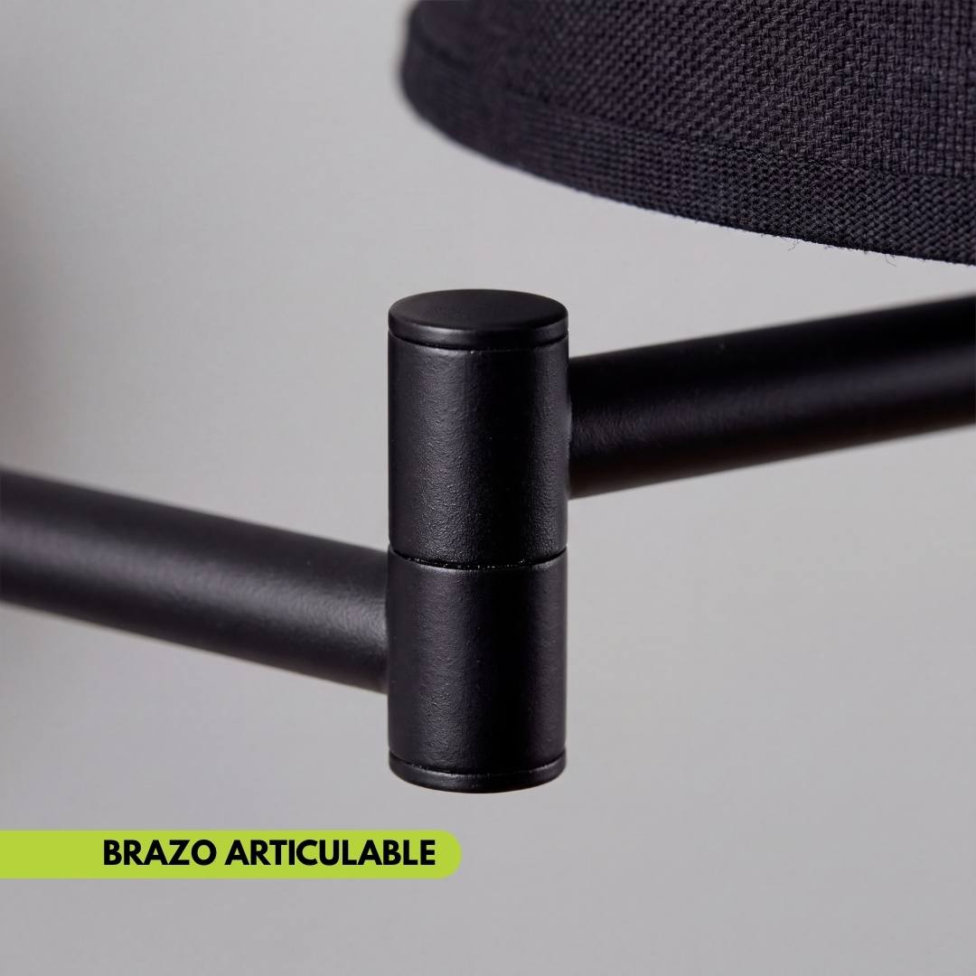 Detalle del pivote del brazo articulable negro mate del aplique GALA