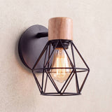 Aplique de pared DIAMANTE con jaula negra y foco Edison encendido