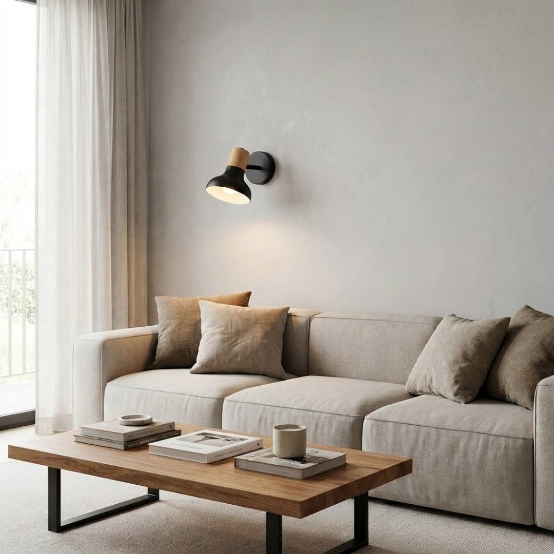 Aplique decorativo negro en sala de estilo nórdico