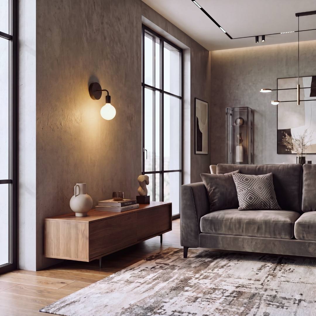 Aplique negro con foco Edison en ambiente loft industrial