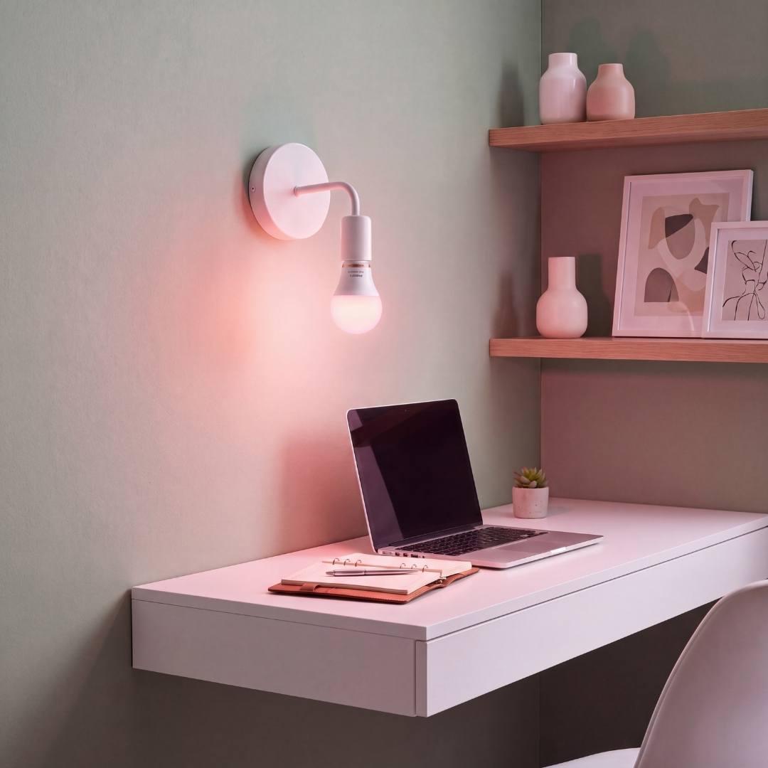 Aplique de pared iluminando el escritorio con luz cálida