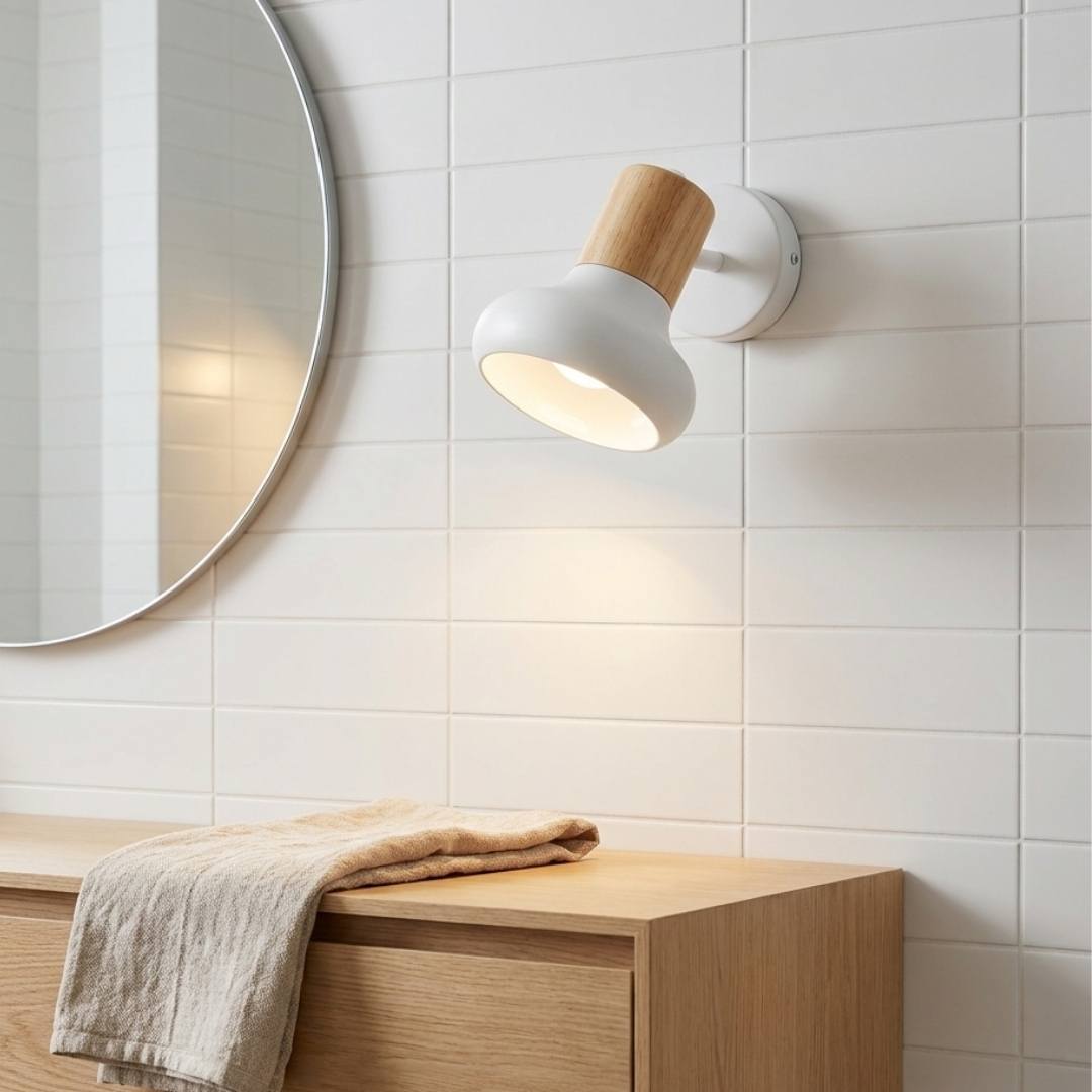 Aplique ALMA BAR WHITE & WOOD con domo blanco y madera natural