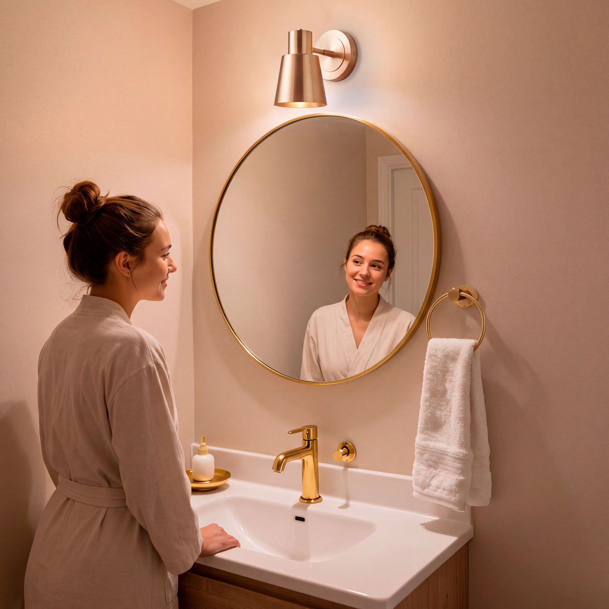 Iluminación de soporte sobre espejo de baño que garantiza una adecuada visibilidad y confort.