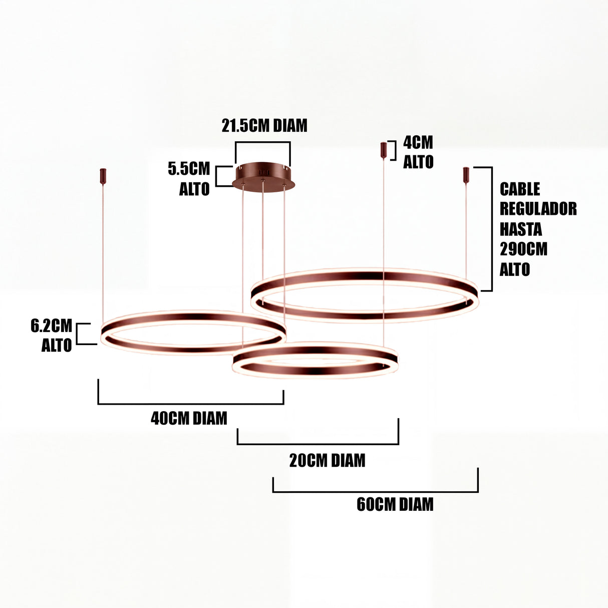 Diagrama de cotas y diámetros escalonados para la distribución de iluminación en planos arquitectónicos.