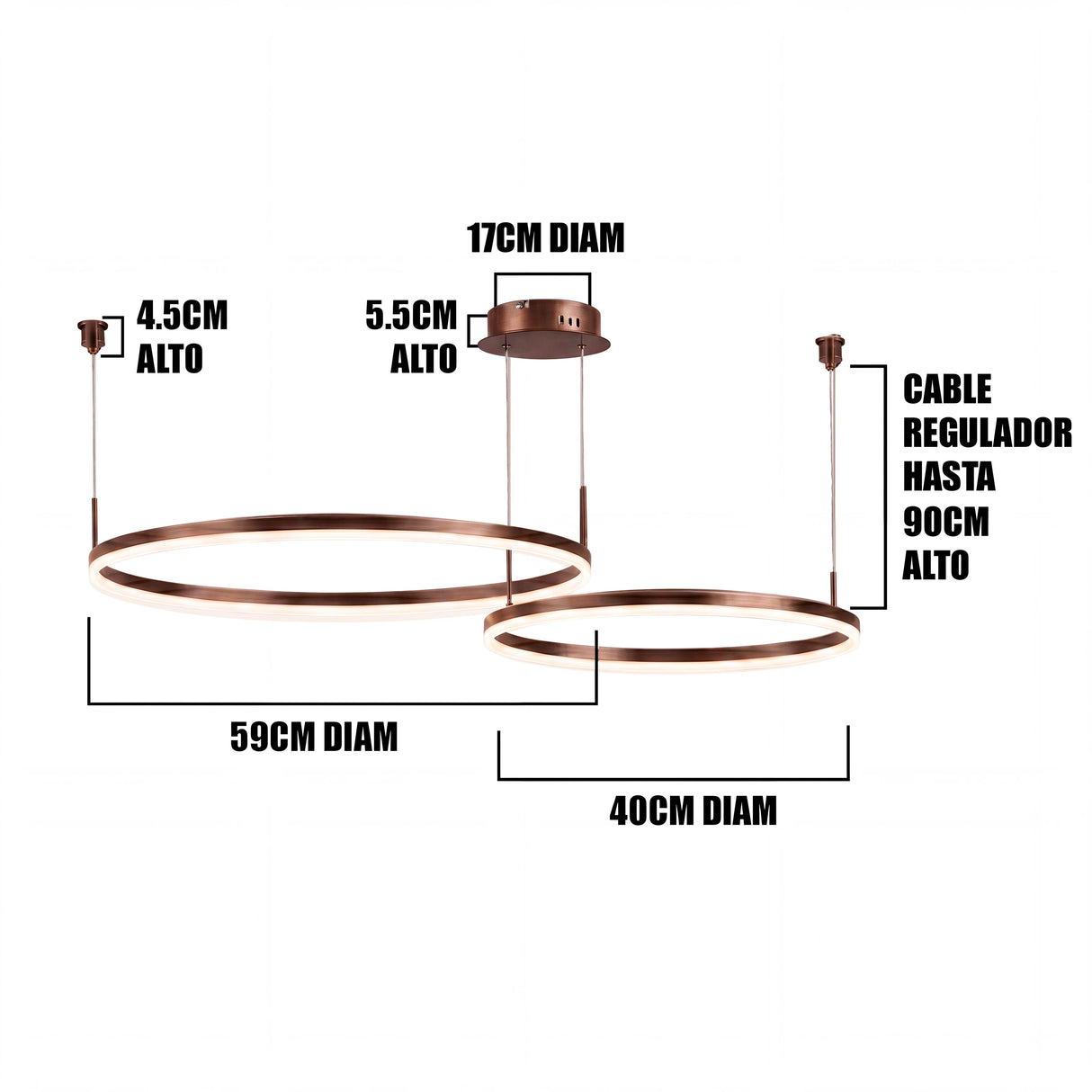 Diagrama de cotas con diámetros de 60cm y 40cm para planificación de proyectos de iluminación.